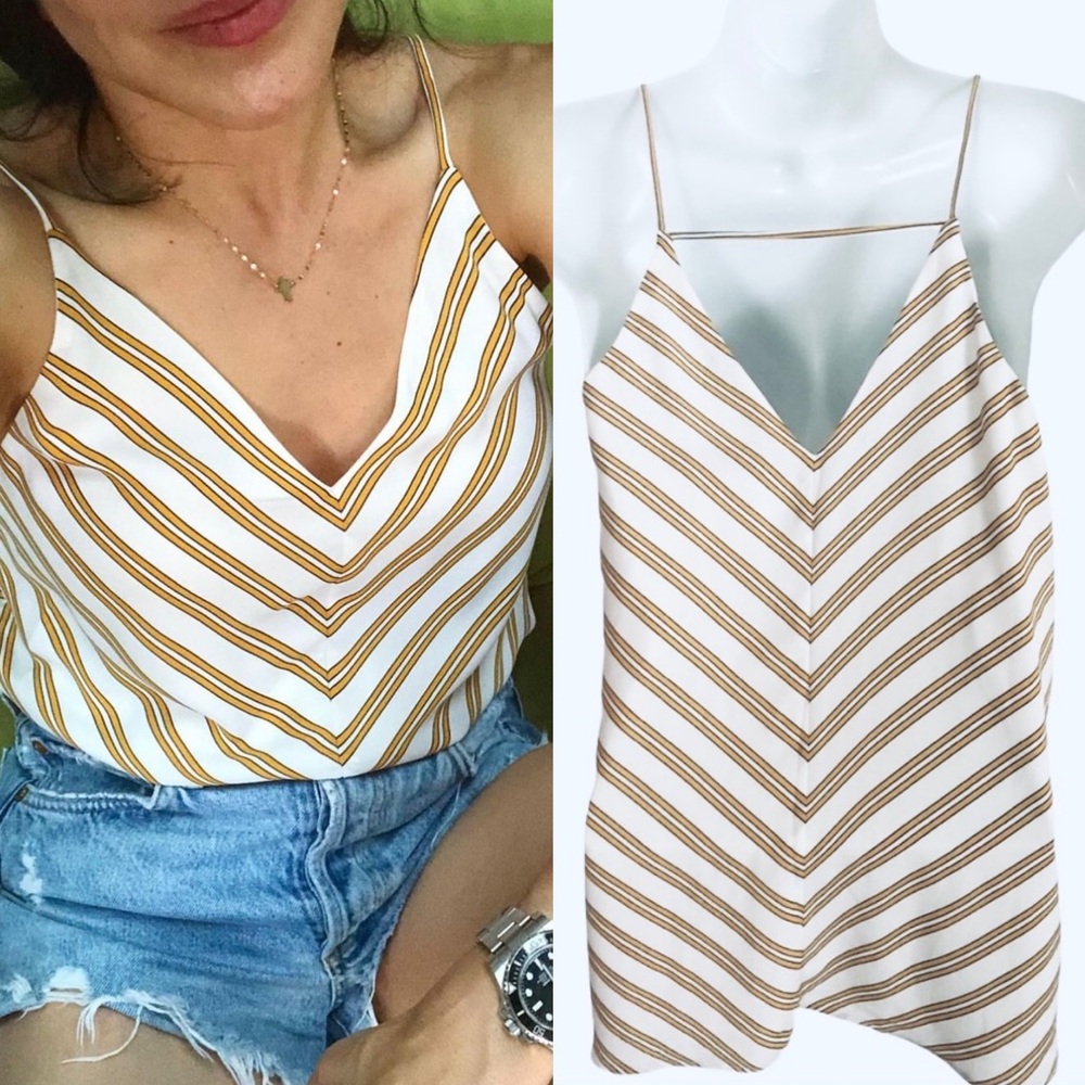 NWT Loft Bar Back Chevron Gold Stripe V-Neck Strappy Sleeveless Cami Tank Small - Picture 1 of 10